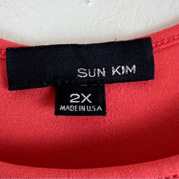 Sun Kim 2X Asymmetrical Pleated Corally Orange Sleeveless Stretchy Blouse Top - Picture 6 of 11